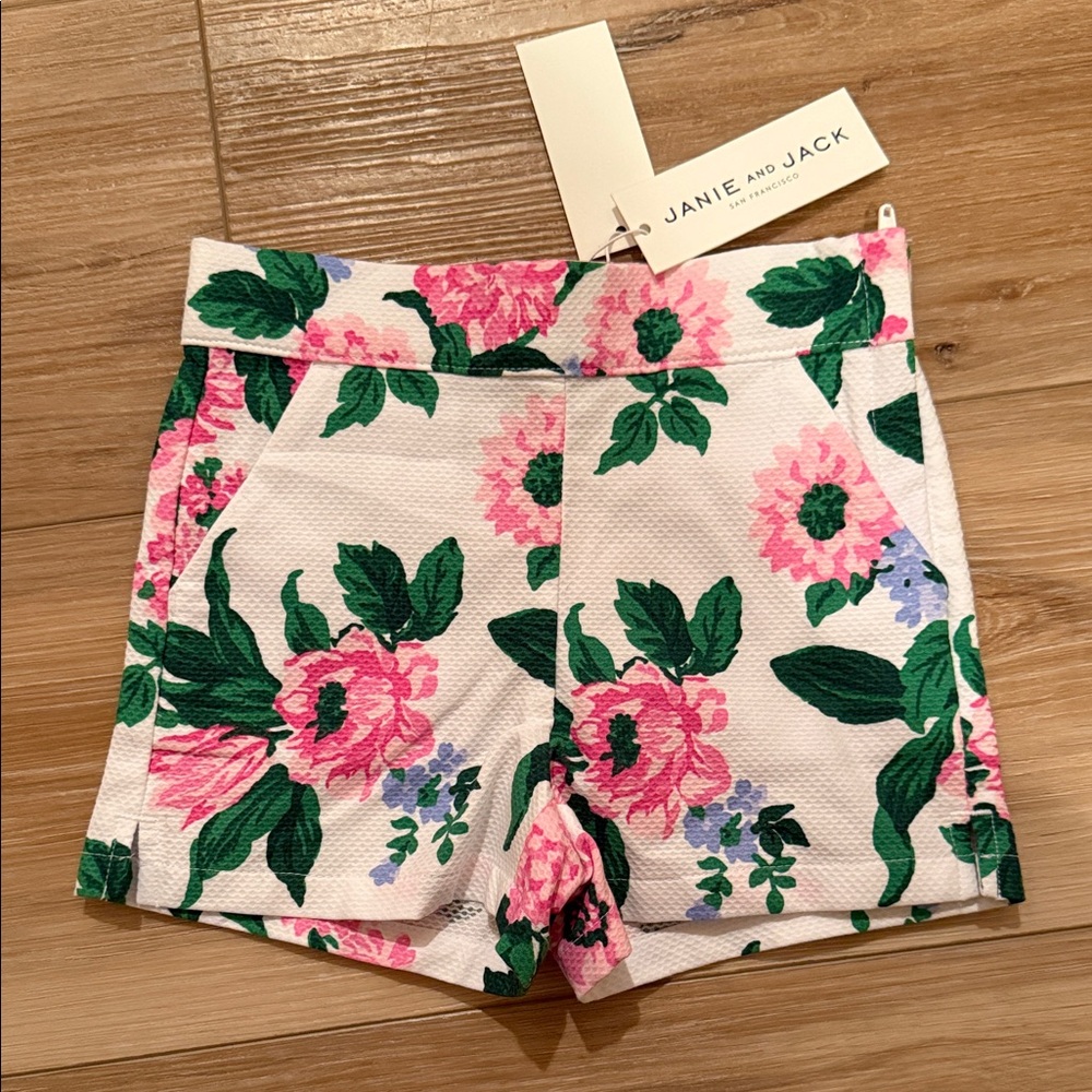 NWT Janie and Jack Women's High Waist Floral Shorts - White, Pink, Green